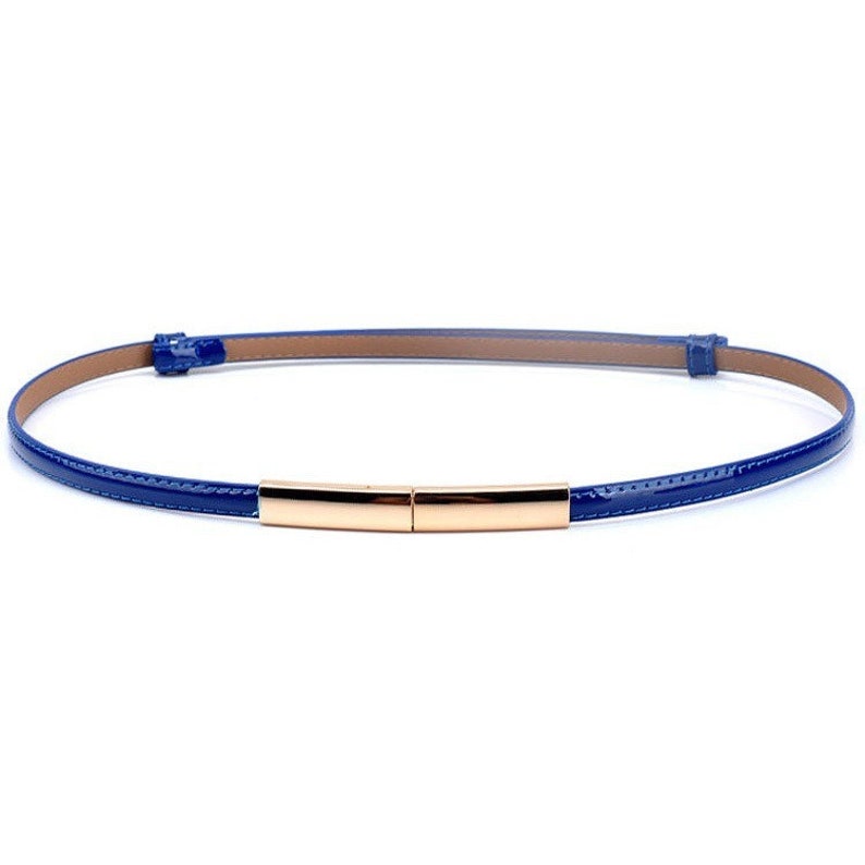 SITING Cintura regolabile da donna in pelle bovina di primo strato fatta a mano, cintura sottile da donna, cintura decorativa per abiti Blu