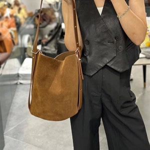 Genuine leather and suede bucket bag image 3