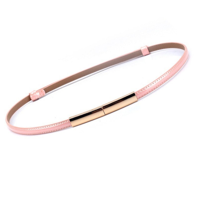 SITING Handmade first layer cowhide women's adjustable belt, women's thin belt, dress decoration belt Pink