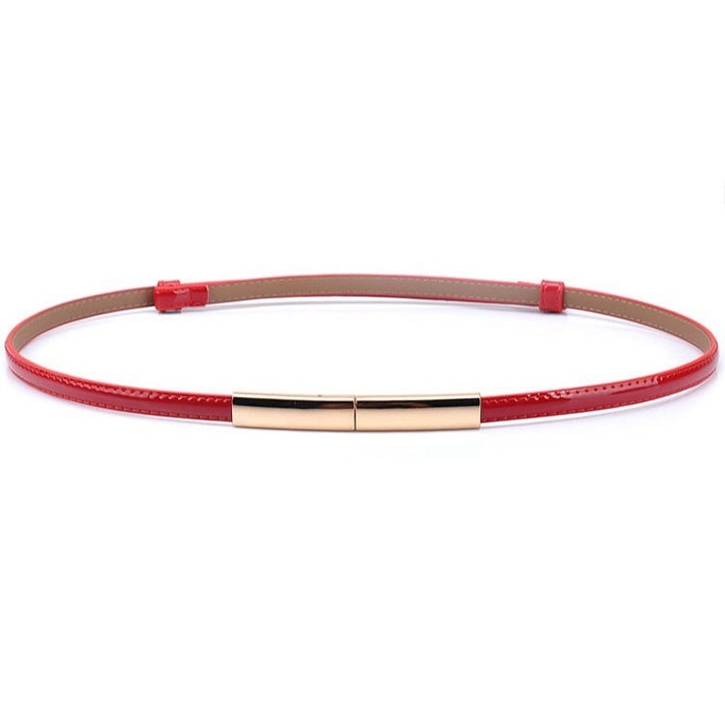 SITING Handmade first layer cowhide women's adjustable belt, women's thin belt, dress decoration belt Red