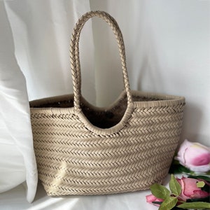 SITING Handwoven Leather Vegetable Basket Bag White