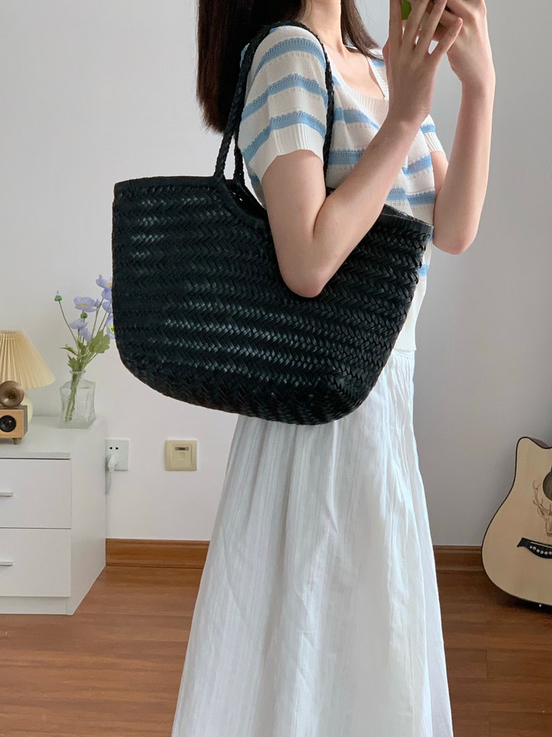 SITING Handwoven Leather Vegetable Basket Bag image 3