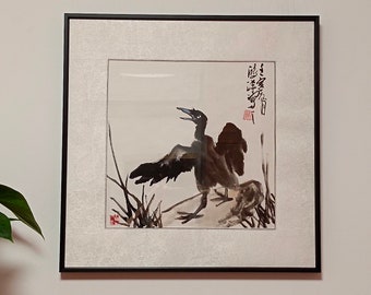 Chinese ink painting, Chinese hand painted ink and wash brush paintings. A singing birds. Enlighten your rooms.