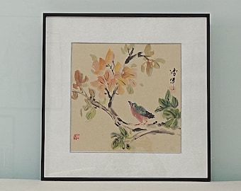 Chinese ink painting, Chinese original hand painted brush paintings. Bird and flower. A nice gift for your friends. Exquisite wall art