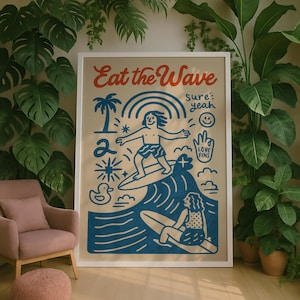 Retro Surf Poster: Playful Beach Doodle Illustration (Digital Download A3 A4 8x10)