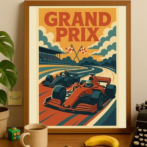 Formula 1 Racing Wall Art – Retro F1 Car Poster, Vintage Motorsport Print, Digital Download Gift for Racing Fans & Car Lovers