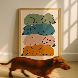 Dachshund Wall Art - Minimalist Sausage Dog Poster, Sleeping Wiener Dog Print, Cute Pet Decor, Digital Download for Dog Lovers