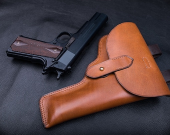 Norvegian type Colt 1911 Leather Belt Holster | Vintage Look | Unique Design | Retro Style