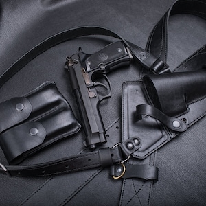 Beretta 92 Leather Shoulder Holster | Сustom Made | Unique Design | Vintage Look | Retro Style | High Quality |