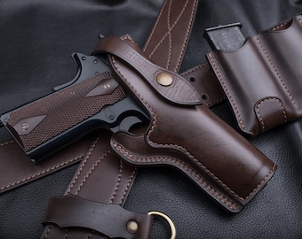 Colt 1911 Custom Made Leather Belt Holster | Vintage Look | Unique Design | Retro Style