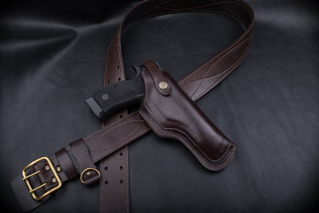 CZ 75 シャドウレザーホルスター：ハンドメイドOWB、ヴィンテージ