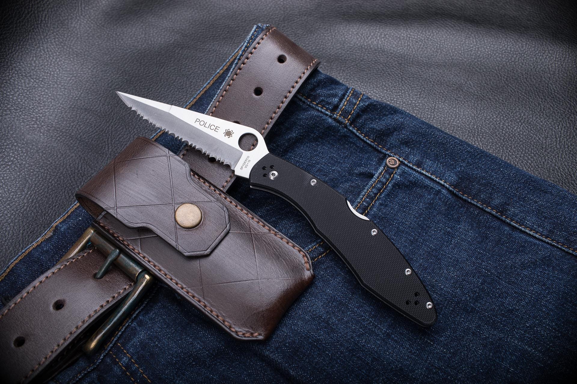 Leather OWB Carry Pouch for Spyderco Police | Vintage Look | Retro Design | Classic Look