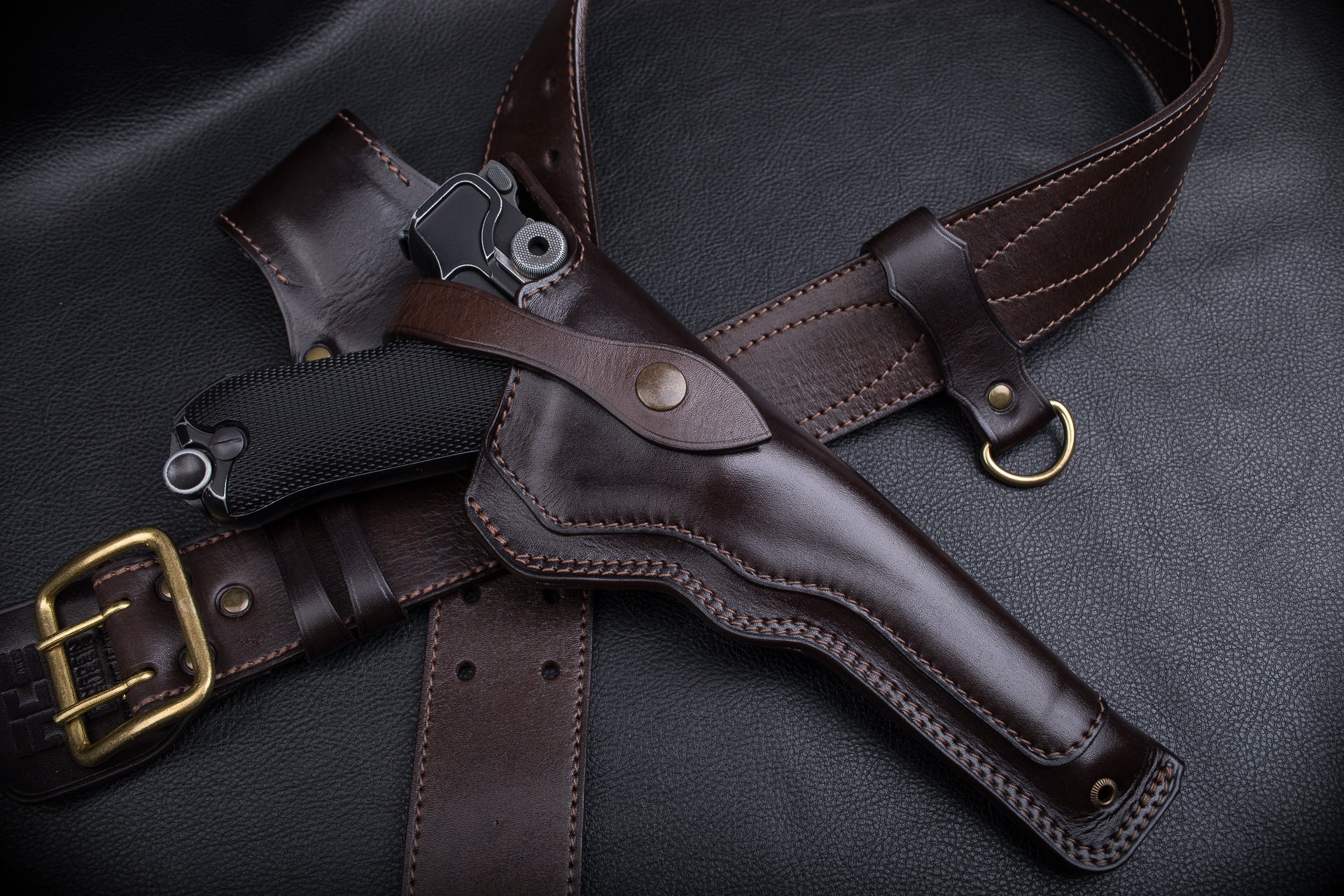Luger P08 Navy Custom Made Leather Drop-leg Holster Vintage Look 