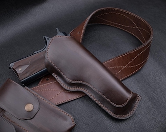 Classic leather Belt Holster For the Colt 1911 | Vintage Look | Unique Design | Retro Style | Handmade