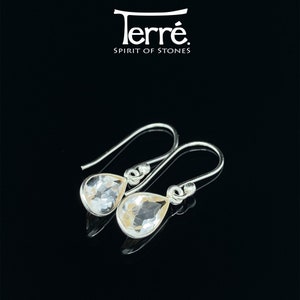 Earrings faceted rock crystal drops, stone size: 7x9 mm, total length 25mm, 925 sterling silver, silver jewelry, gift for her