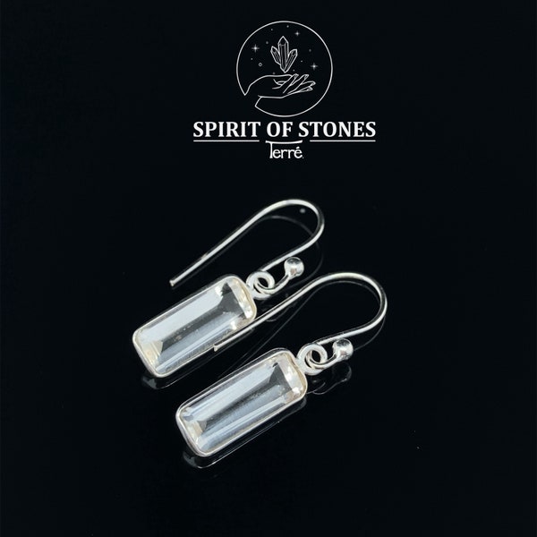 Boucles d'oreilles carrées en cristal de roche à facettes, taille de pierre : 5 x 13 mm, argent sterling 925, boucles d'oreilles en pierres précieuses, bijoux en argent, cadeau pour elle