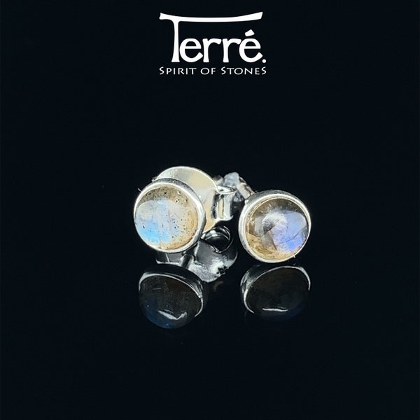 Labradorite stud earrings round 5 mm, 925 sterling silver, gemstone studs