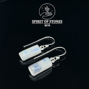 Ohrringe Mondstein cabochon, 925 Sterling Silber, Stein: 5x13mm, Edelstein Ohrringe, weiß