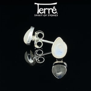 Ear studs silver moonstone, teardrop 5x7mm, in a narrow silver setting, 925 sterling silver, silver jewelry, gift for her