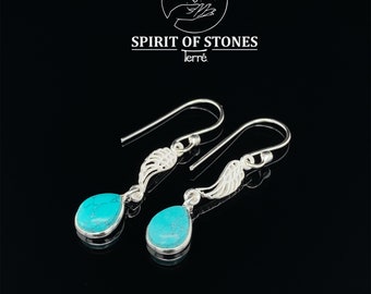 Earrings turquoise cabochon drop-shaped with spring element, 925 sterling silver, gemstone earrings, handmade