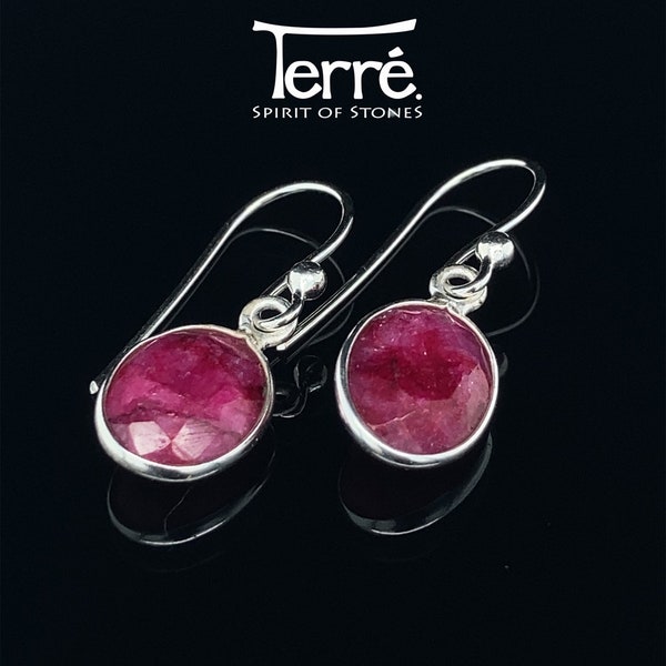Boucles d'oreilles rubis ovale facetté, pierre : 8 x 10 mm, argent sterling 925, bijoux en argent, pierre précieuse