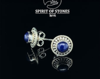 Boucles d'oreilles clous lapis-lazuli, argent sterling 925, ø : 8 mm (pierre 5 mm), cadeau pour elle