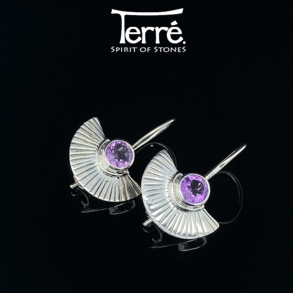 Faceted amethyst earrings, total length 2cm, stone approx. 0.5cm, purple gemstone, 925 sterling silver, silver jewellery, fan, gift for her