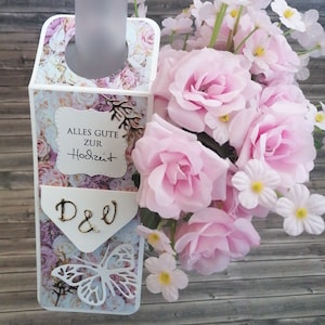 Botella colgante boda personalizable, regalo de dinero, embalaje de vales, regalo de boda, embalaje de champán/vino