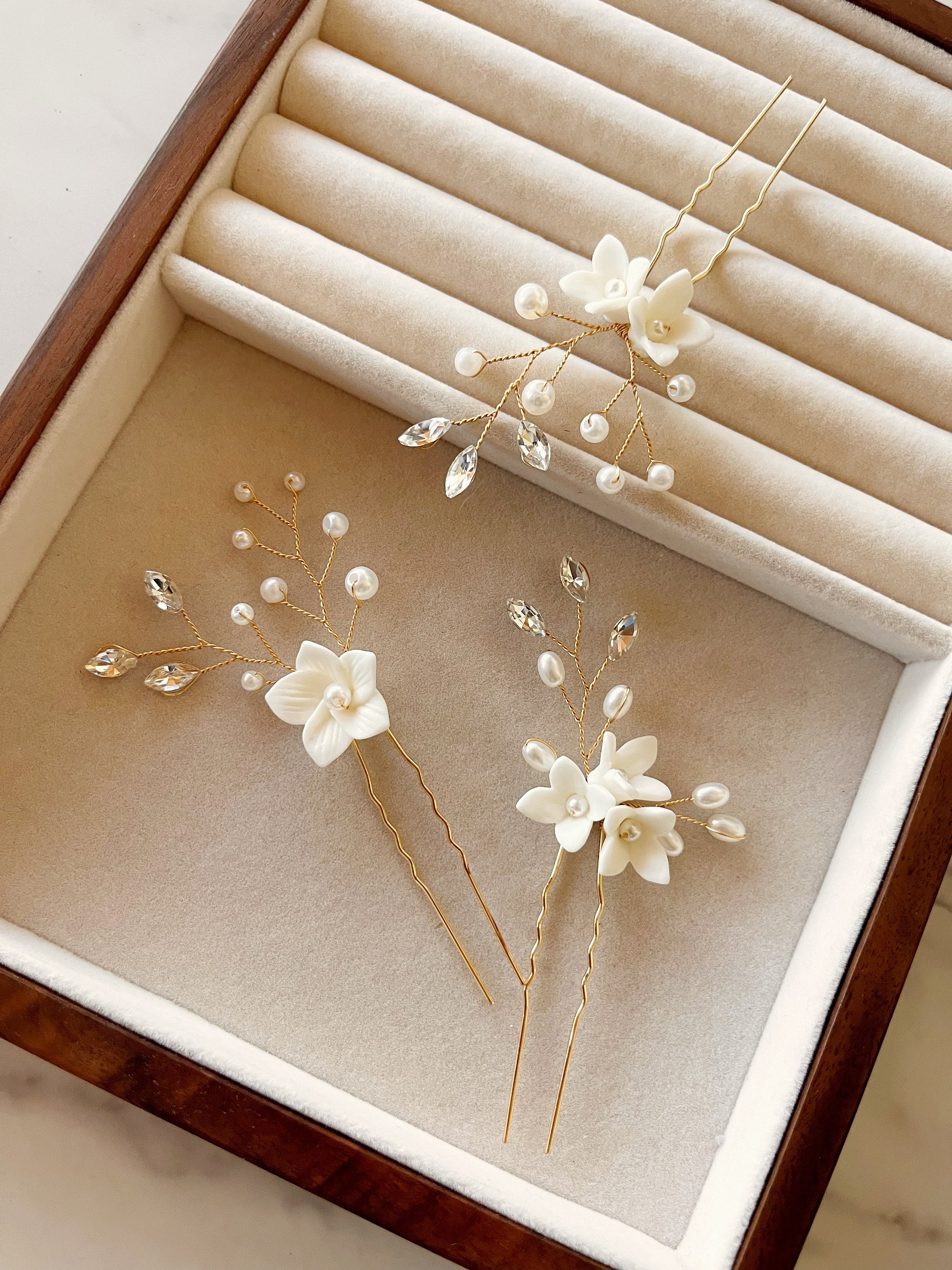 Wedding Brides Porcelain Flower Gold Silver Bridal Bridesmaids Hair Pins Jewellery Pearl comb slide Head Piece Acc Set , Australia handmade
