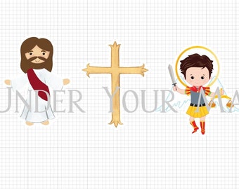 Cute catholic stickers, Jesus, cross, Saint Micheal Archangel, catholic decal, little catholic boy gift, First Holy, homeschooling prizes