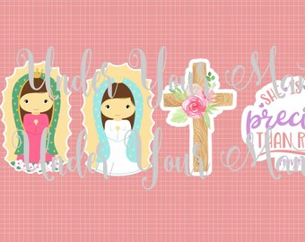 Cute catholic stickers, Virgin Mary, cross, Virgen de Guadalupe, homeschooling reward, little catholic girl gift, Holy communion, Virgencita