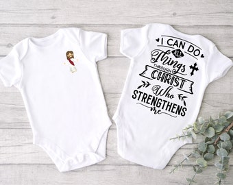 Little boy christian shirt bible verse Jesus full body suit I can do all things Baby boy toddler Christian Catholic Faith religion