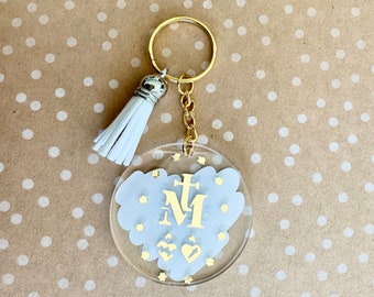Marian Miraculous Medal Keychain Catholic woman's perfect gift for mom daughter first car keys trendy teen Painted Acrylic gift for her Lent