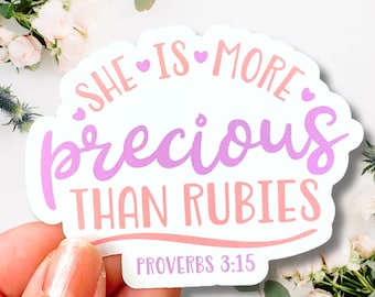 Bible Verse stickers More precious than rubies Proverbs 3:15 Perfect Catholic little girl gift homeschooling reward home school prize