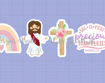 Cute Jesus stickers, cross, Christian, Precious than rubies, catholic decal, little girl gift, First Holy communion, homeschool rewards