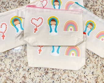 Catholic little girl pencil school bag, perfect cute back to school gift, Mary, rainbow, heart rosary, coin purse, pouch, homeschool prize