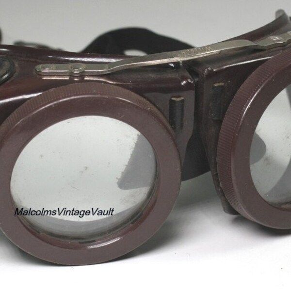 Vintage Mid-Century Willson Protective Goggle Glasses-Functional steampunk style