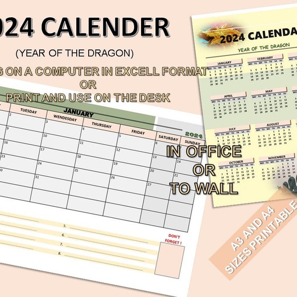 2024 Dragon Calendar Etsy