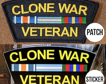 Parche termoadhesivo bordado / pegatina de vinilo VETERANO DE LA GUERRA CLÓN