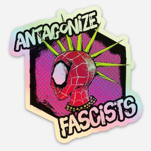ANTAGONIZE FASCISTS Hobie Punk Spider Vinyl Sticker Break Canon | No Kings HOLO Antagonize