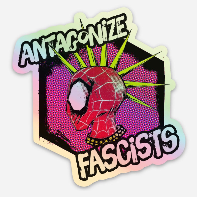 ANTAGONIZE FASCISTS Hobie Punk Spider Vinyl Sticker Break Canon | No Kings HOLO Antagonize