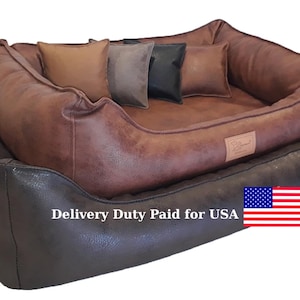 Luxury Vegan Leather Dog Bed, Modern Luxury Pet Sofa, Easy-Cleaner Waterproof Design