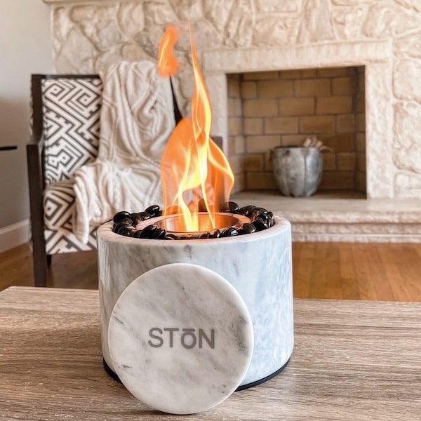 Stonhome Tabletop Fire Pit Bowl -  Marble Portable Fireplace, Indoor Outdoor, Mini Fire Pit Clean Flame for Patio Balcony, S’Mores Maker