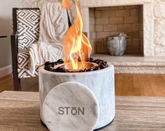 Stonhome Tabletop Fire Pit Bowl -  Marble Portable Fireplace, Indoor Outdoor, Mini Fire Pit Clean Flame for Patio Balcony, S’Mores Maker