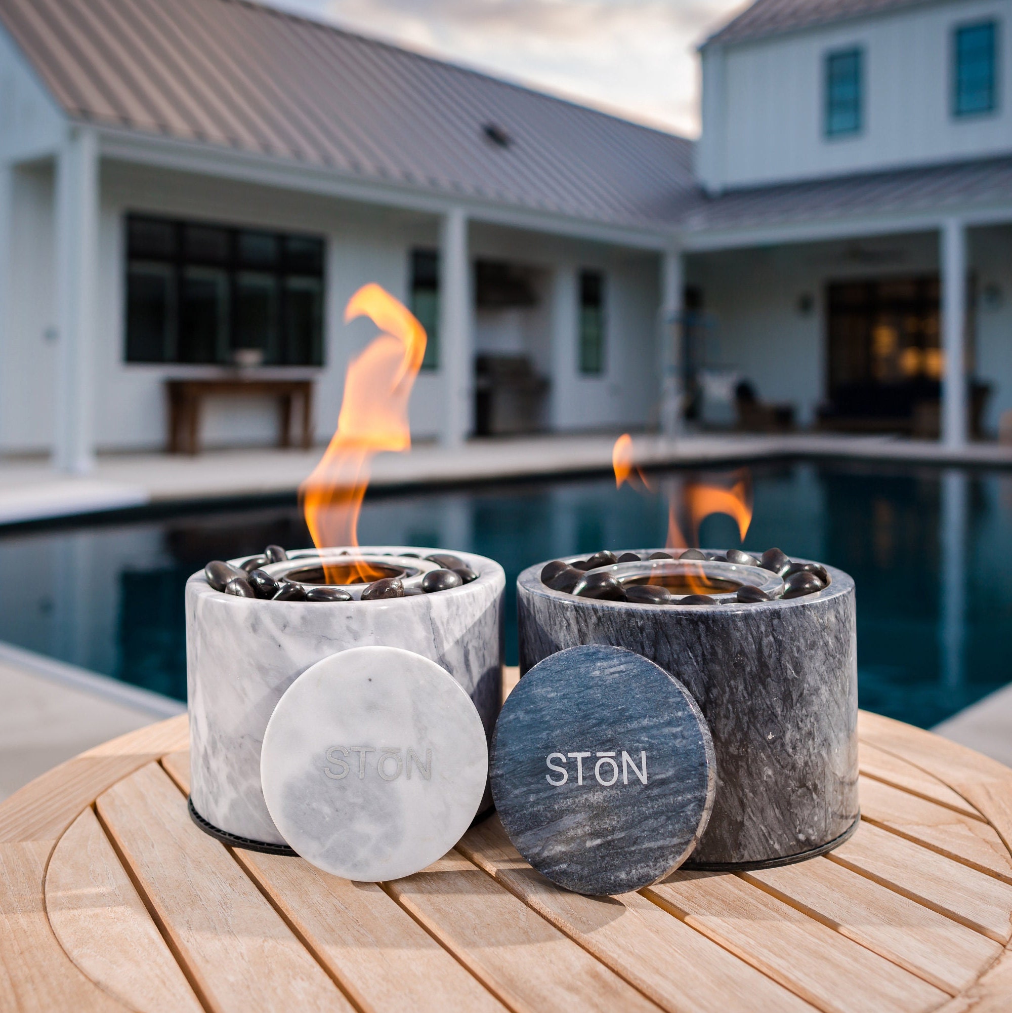 Stonhome Tabletop Fire Pit Bowl - The Original Marble Portable Fireplace,  Indoor Outdoor, Mini Fire Pit Clean Burning Real Flame for Patio Balcony