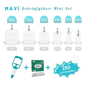 Mavi Cupping Set, 250 Cupping Glasses + Derby Blades + Pump, Hacamat Cupping Set