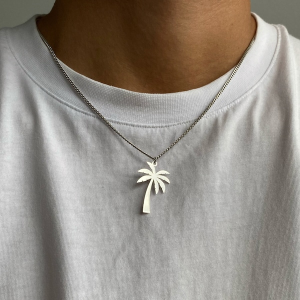 925 Sterling Silver Palm Necklace, Palm Tree Necklace, Tree Pendant, Tree Necklace, Mens necklace, Womens necklace, Birthday gift