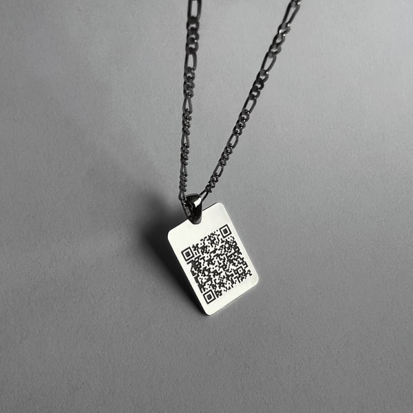 Unisex Personalised QR Code Necklace, Memorial Voicemail Gift, Engraved Jewelry QR Code, Secret Message Pendant, Custom Song Jewelry