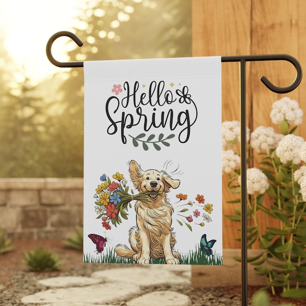 Golden Retriever Garden Flag, Retriever Spring flag Gift for Retriever Mom, Welcome Garden Flag, Housewarming gift, Hello Spring decor