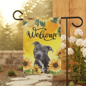 Pit bull Garden flag, sunflowers welcome flag, Blue nose pit flag, welcome flag,  pit bull decor, dog flag, garden flag, sunflowers, dogs